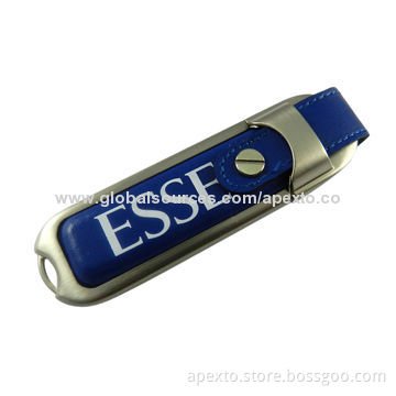 Blue Leather USB Flash Drives, Customized Packaging Types/Logos Accepted, 256MB to 32GB